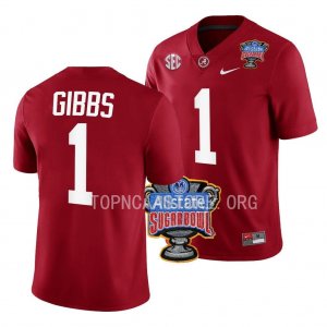 Men's Alabama Crimson Tide #1 Jahmyr Gibbs 2022 Sugar Bowl Crimson NCAA College Football Jersey 2403EPYQ7